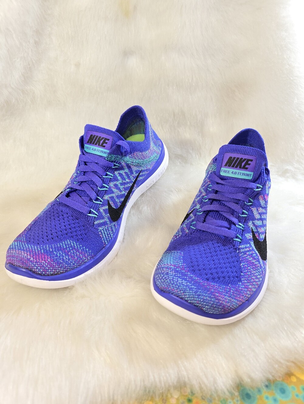 Nike Free 4.0 Flyknit Women's Purple/Aqua Running Shoes - Picture 6 of 11